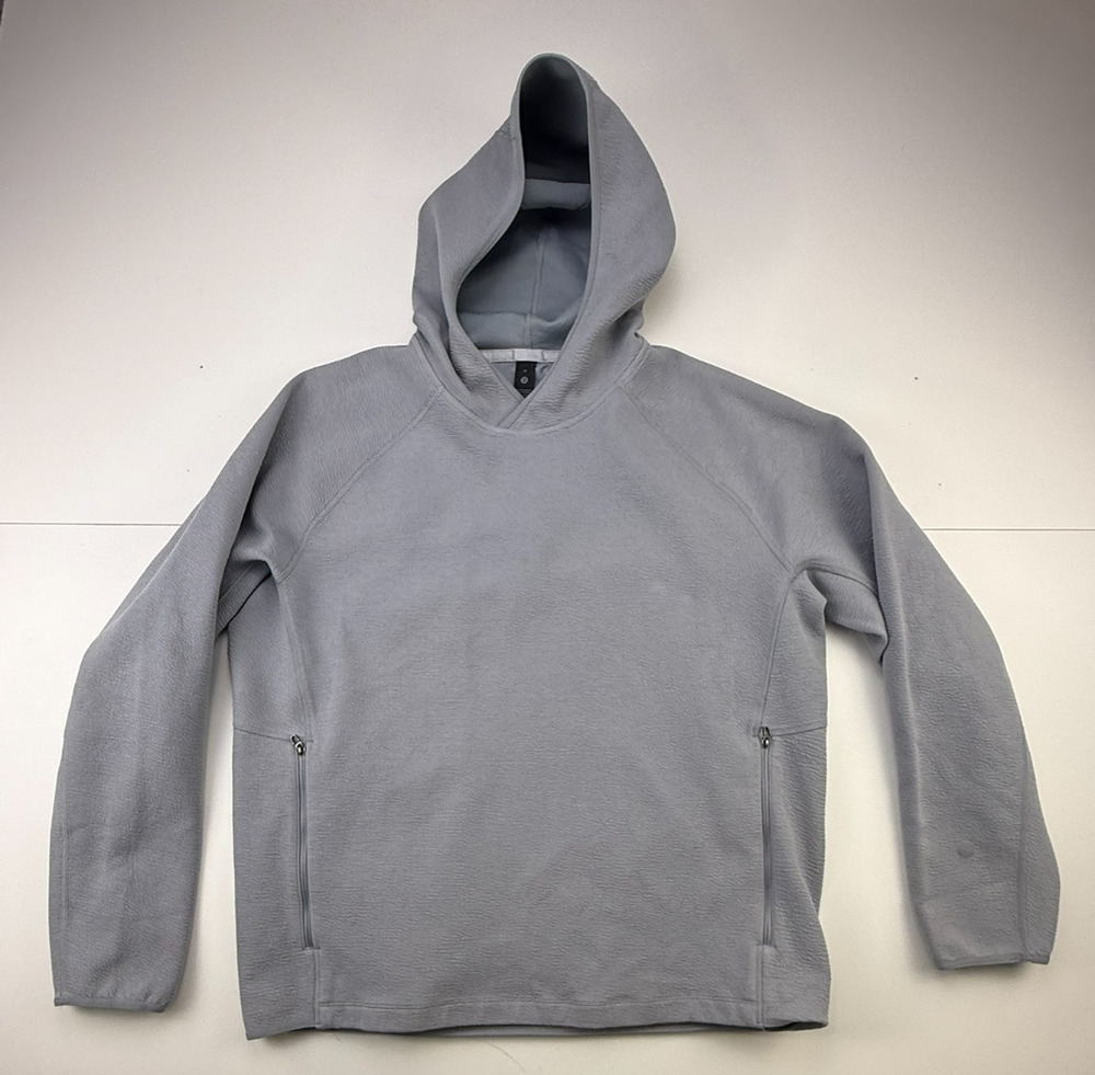 Lululemon Mens M Gray Hooded Pullover Sweatshirt Textured Zip Pockets LH4EX8S